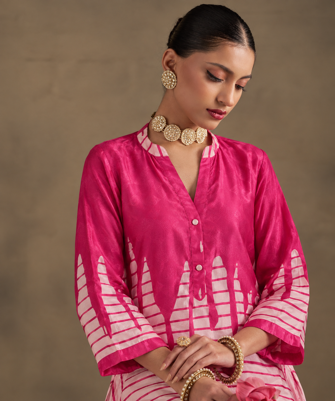 Elegant Pink Printed Kurta Set