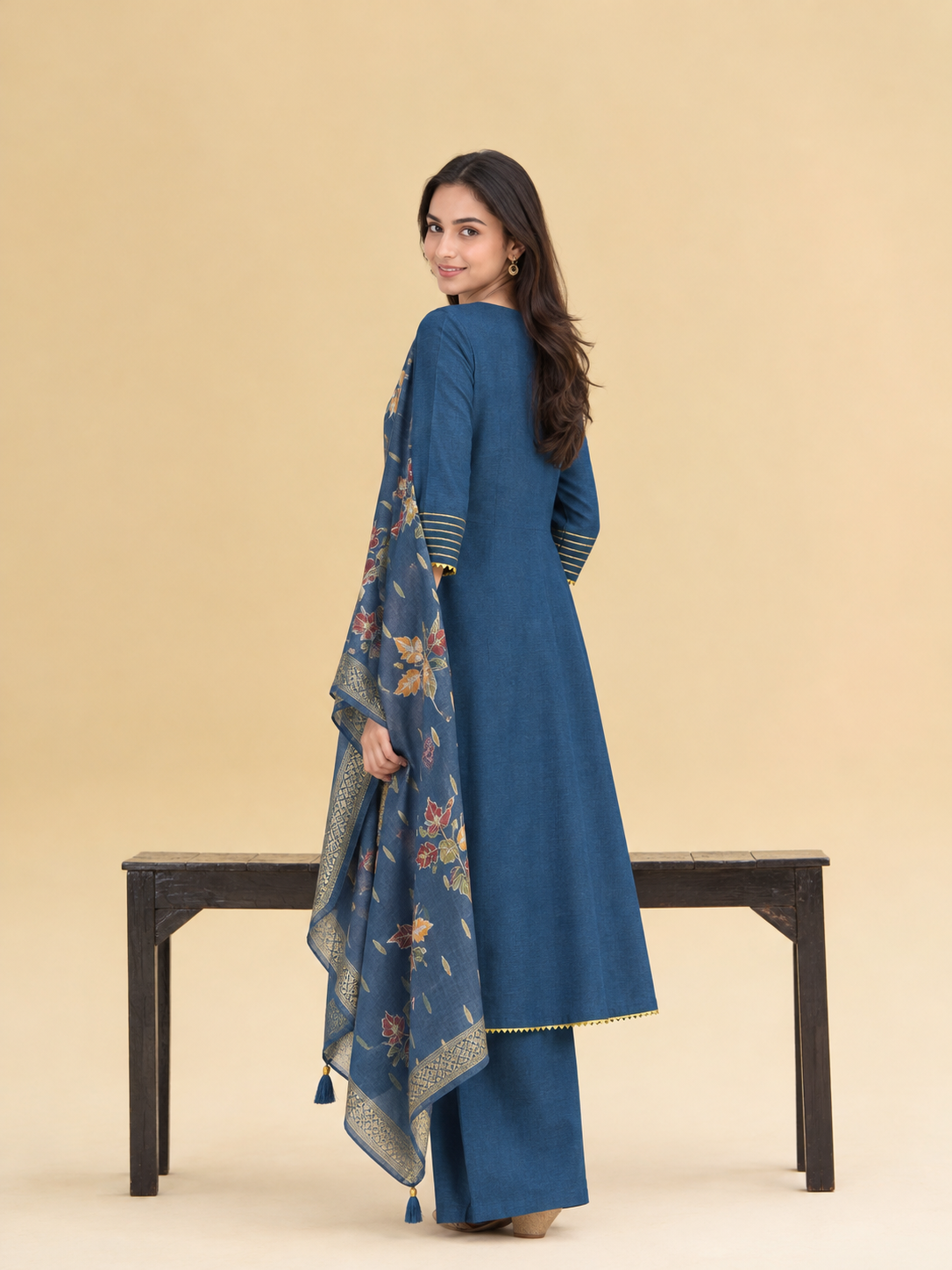 Royal Indigo Elephant Motif Anarkali Suit Set