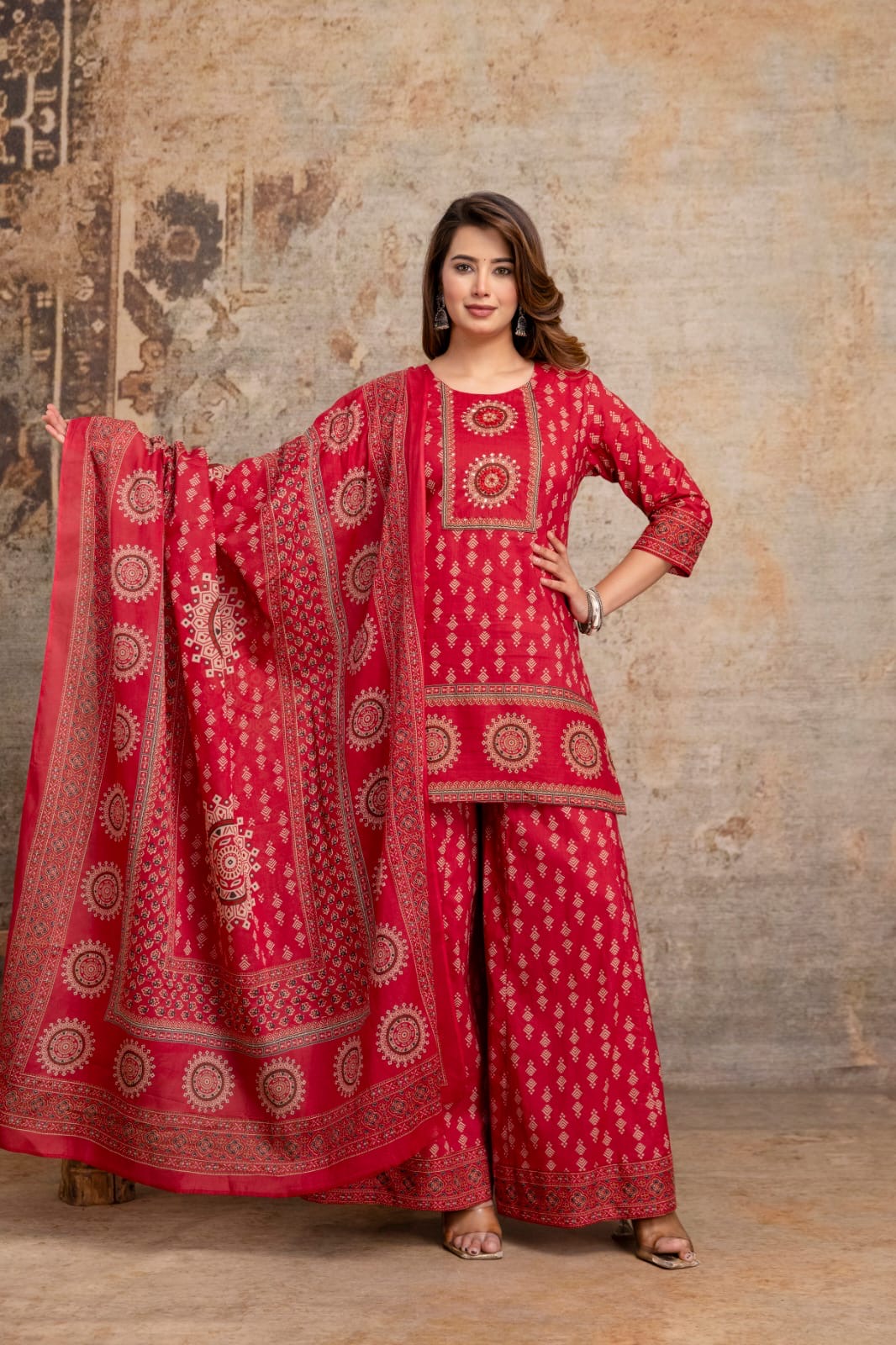 Ethnic Printed Cotton Sharara Suit Set