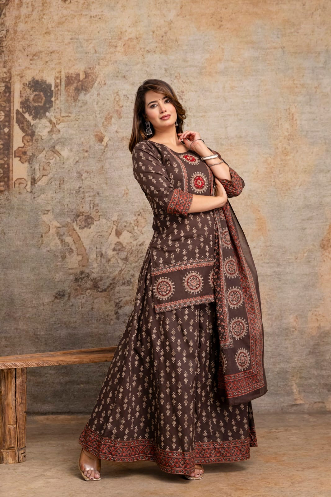 Ethnic Printed Cotton Sharara Suit Set
