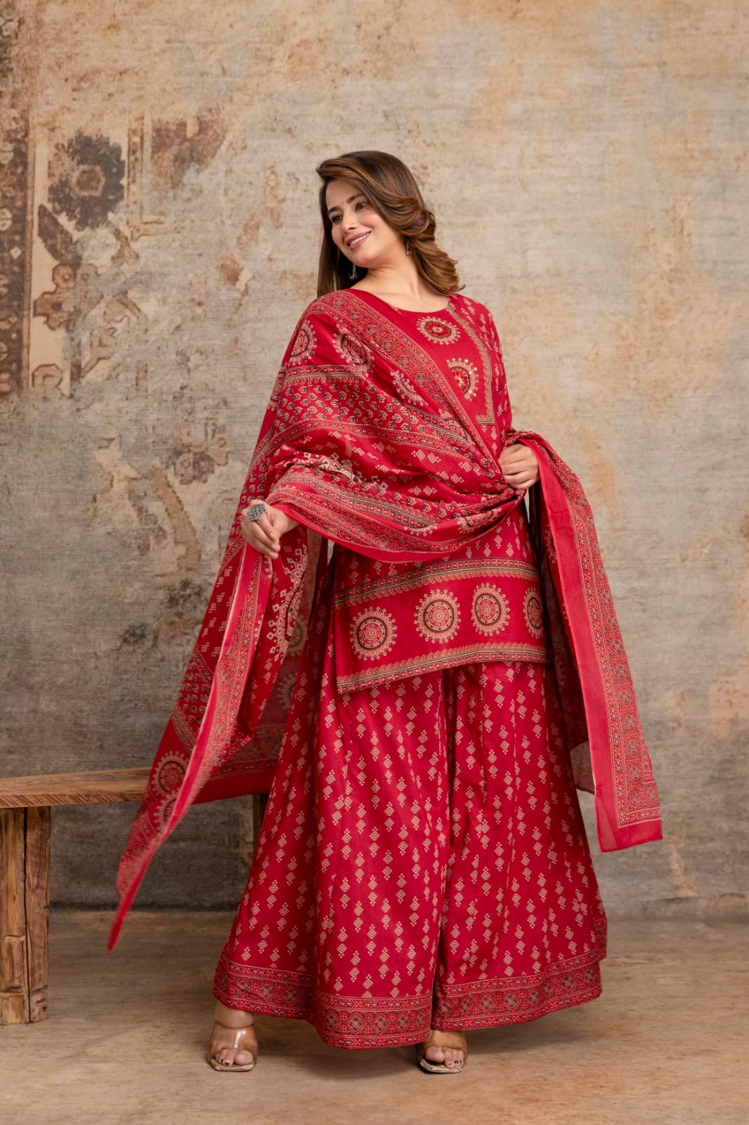 Ethnic Printed Cotton Sharara Suit Set