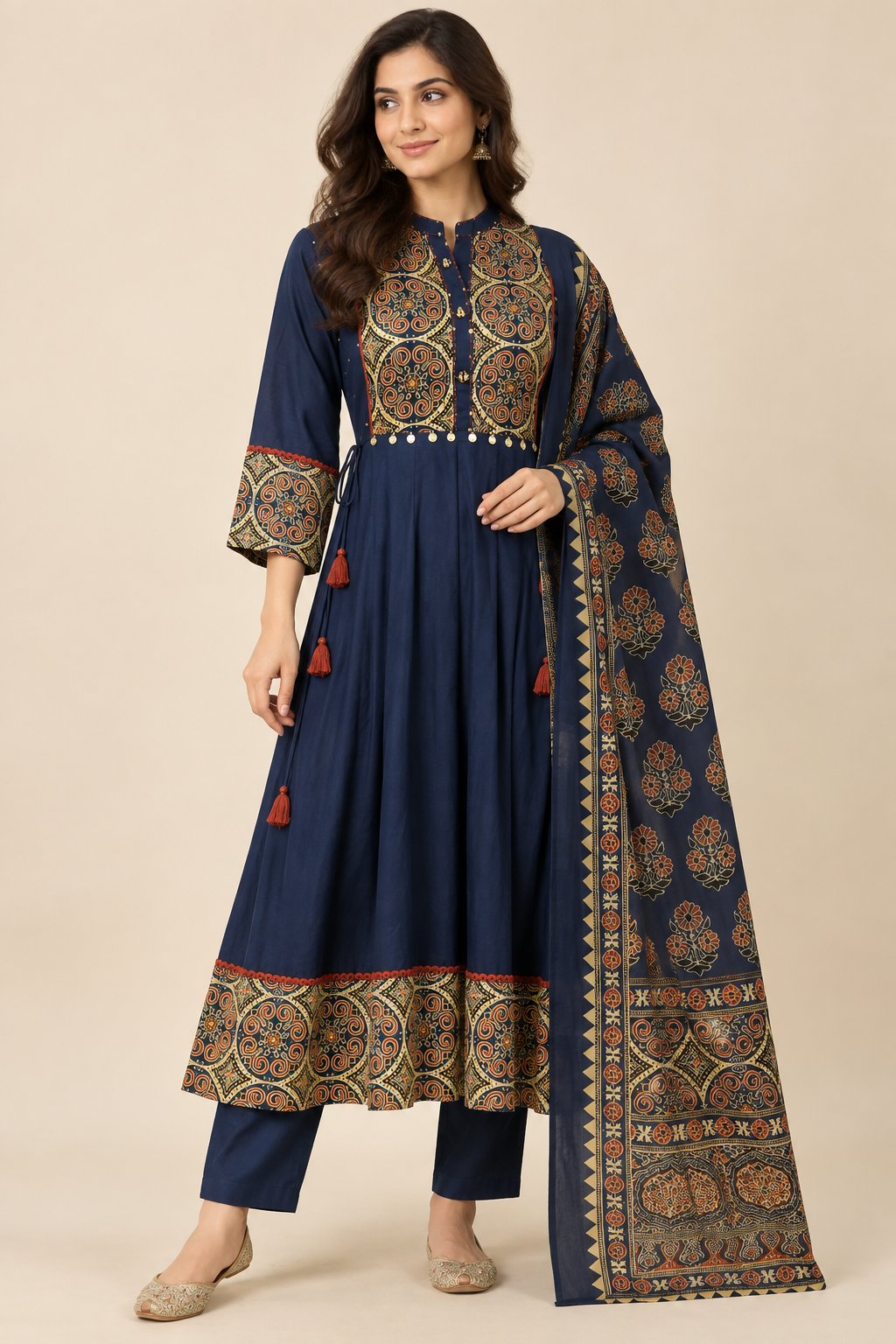 Royal Blue Printed Anarkali Suit Set