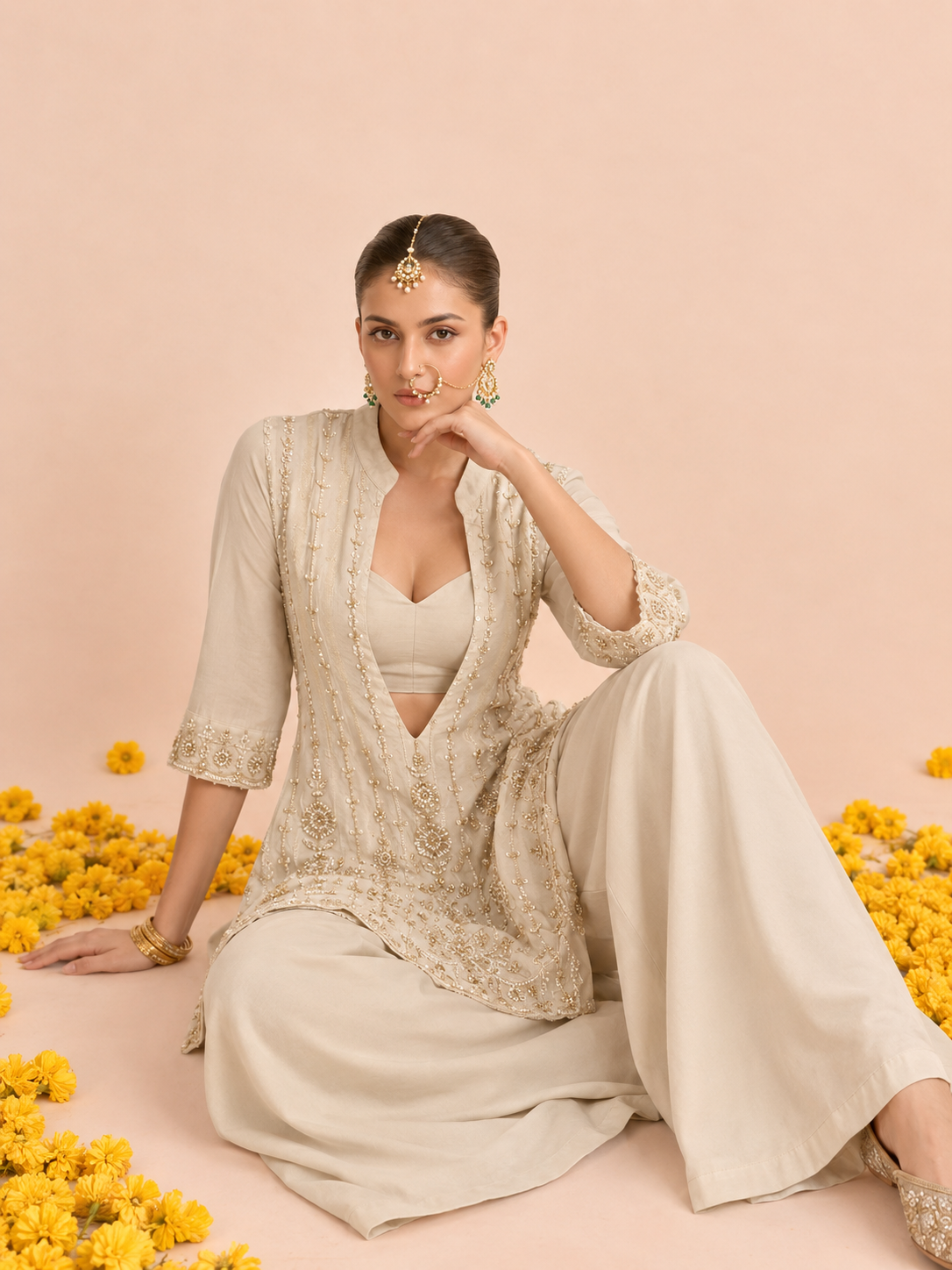 Ivory Radiance Indo-Western Sharara Set