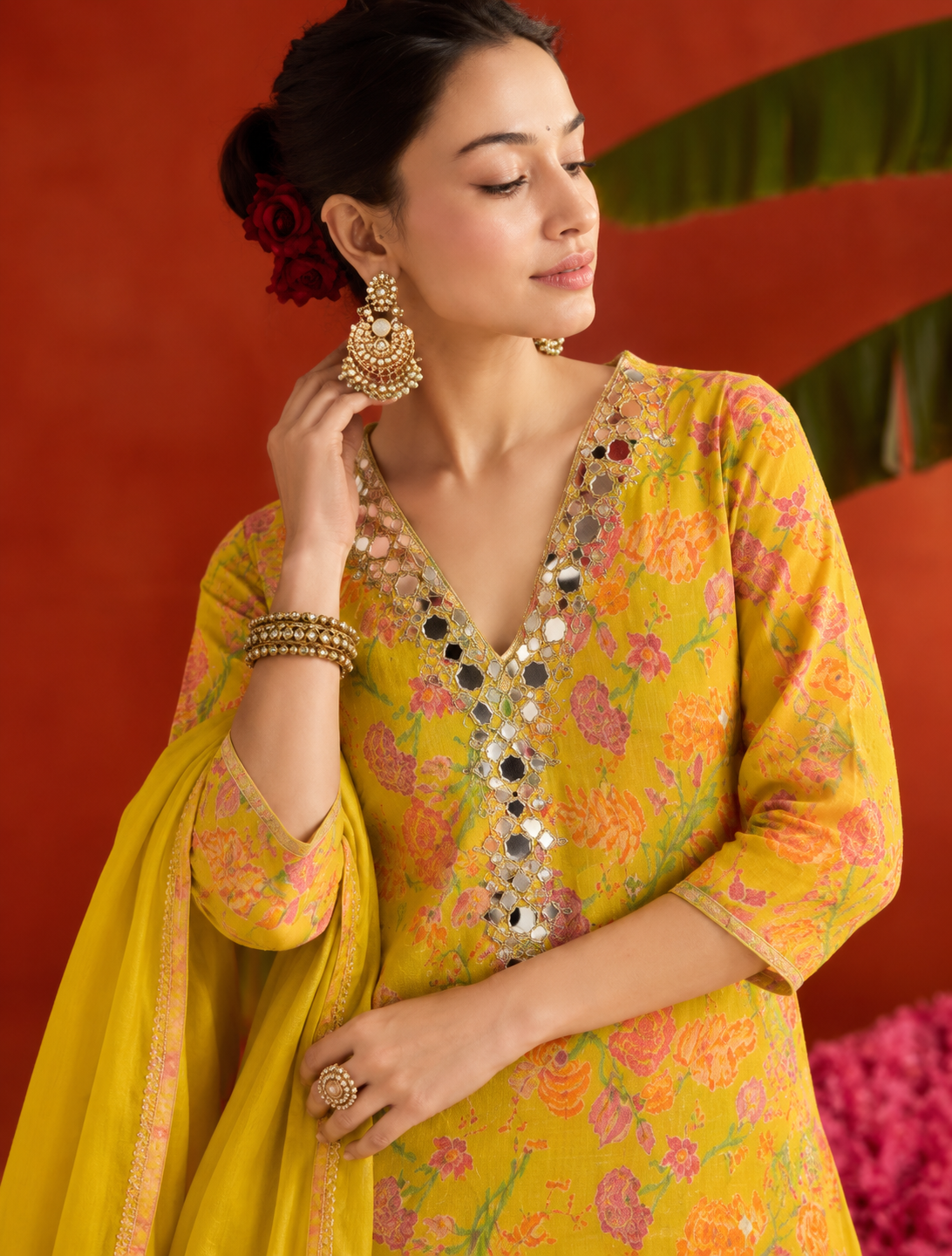 Yellow Floral Embroidered Sharara Suit Set