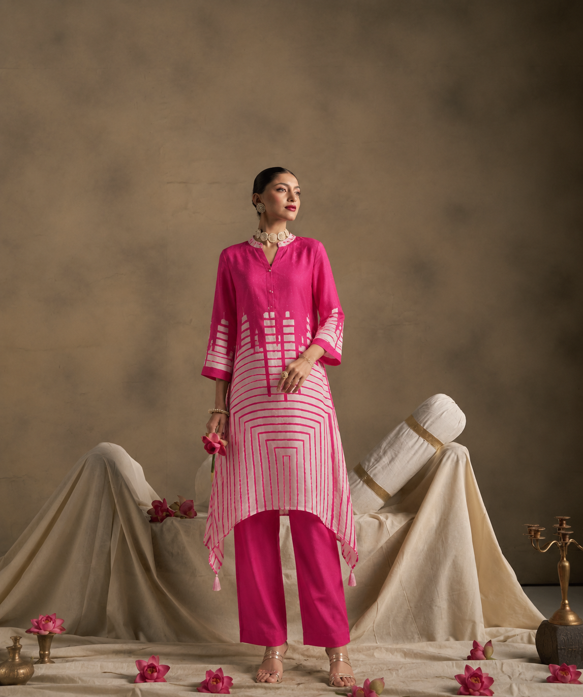Elegant Pink Printed Kurta Set