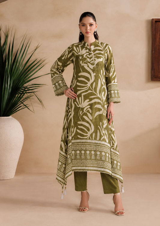 Olive Green Printed Kurta Set