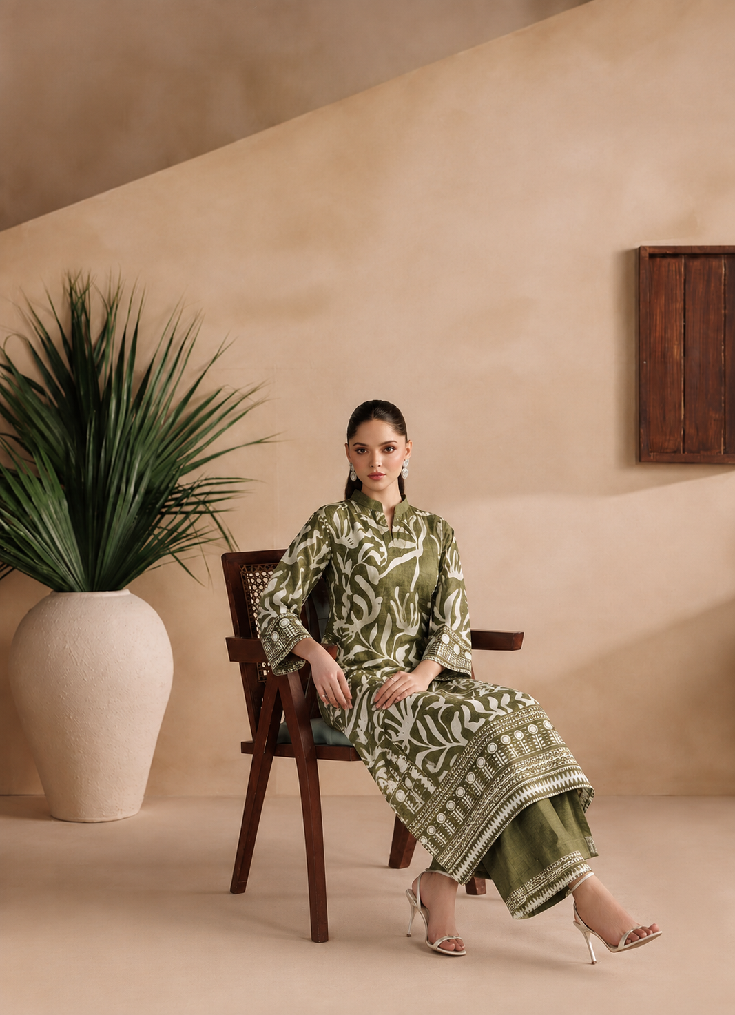 Olive Green Printed Kurta Set