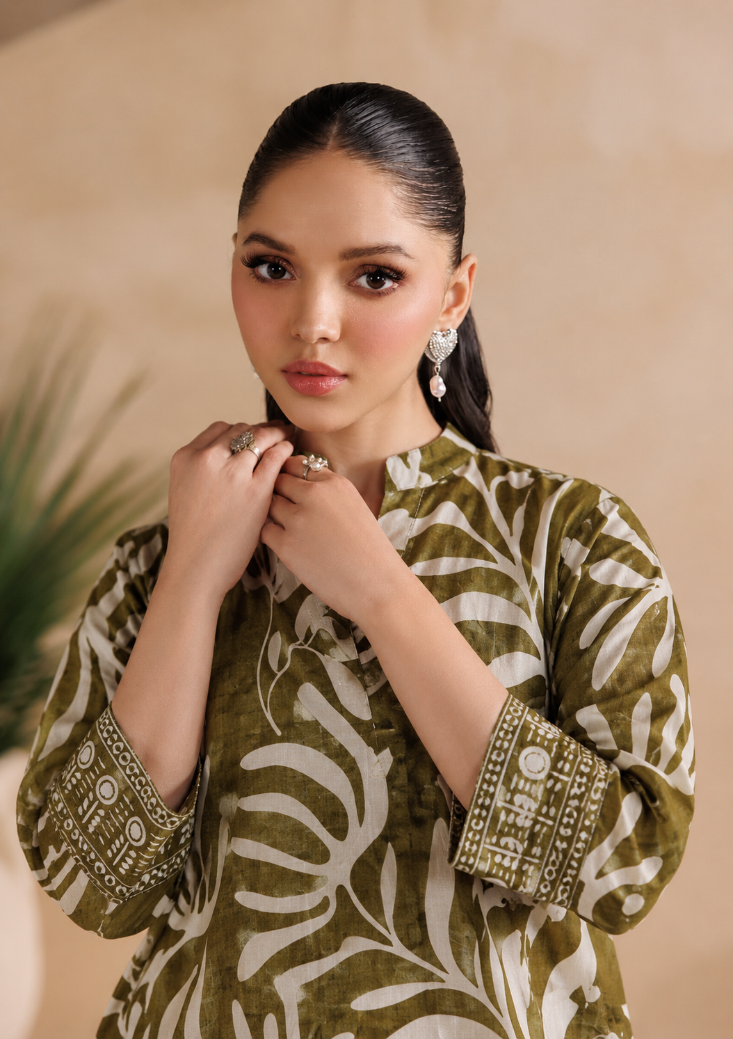 Olive Green Printed Kurta Set