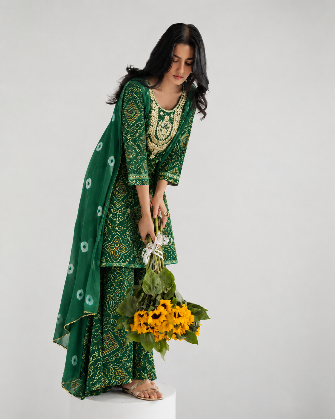 Emerald Green Printed Sharara Suit Set