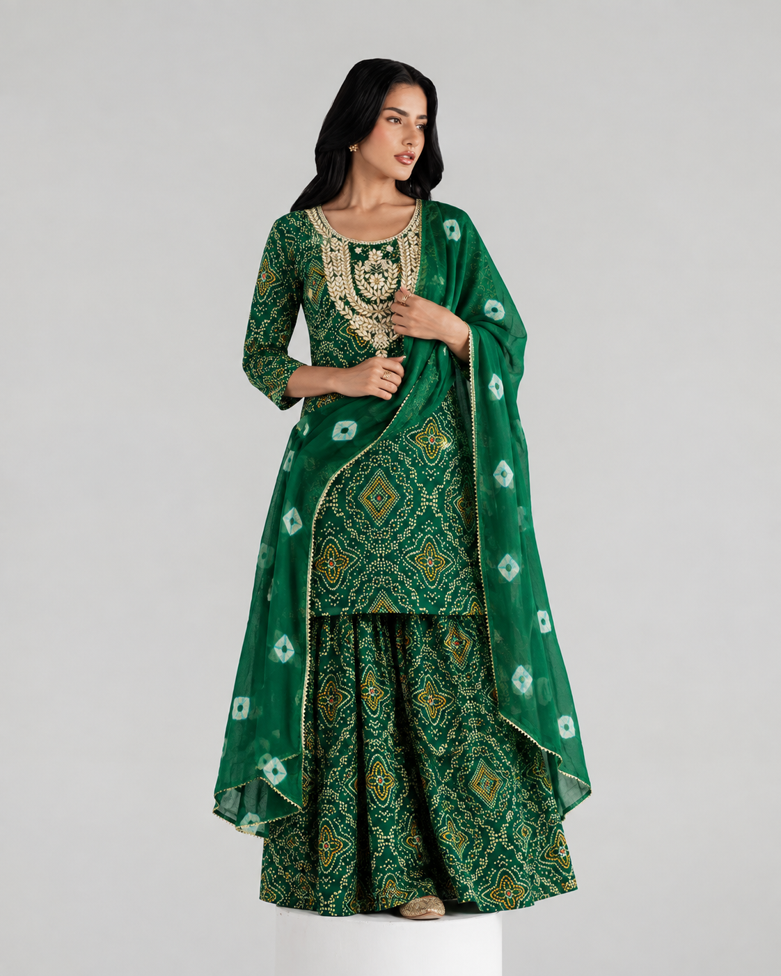 Emerald Green Printed Sharara Suit Set