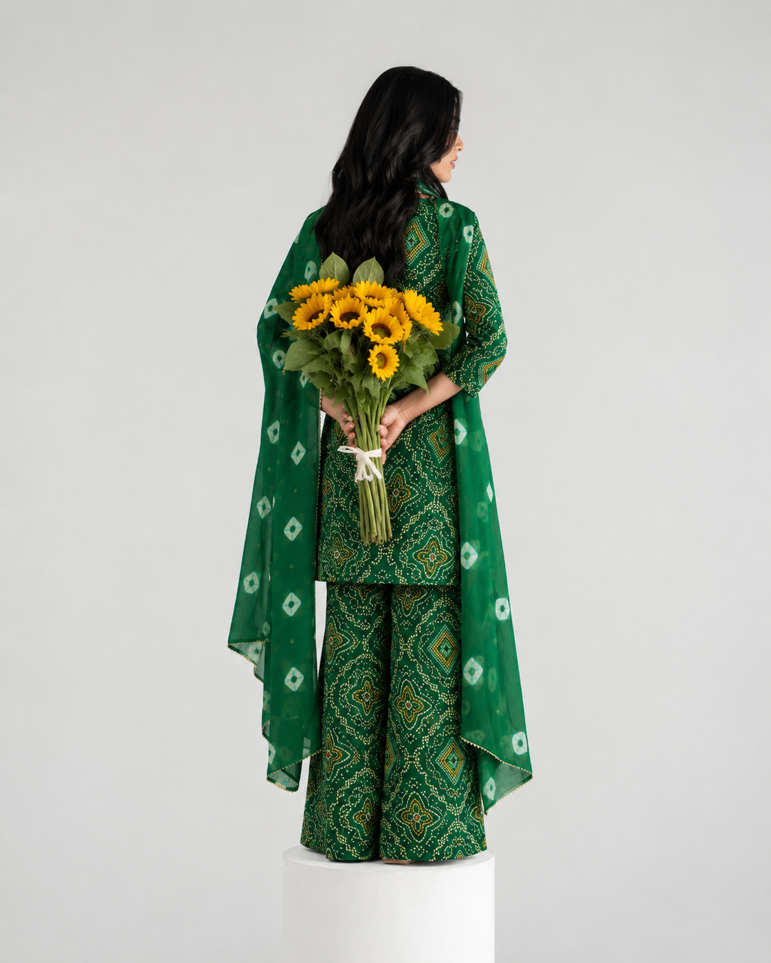 Emerald Green Printed Sharara Suit Set
