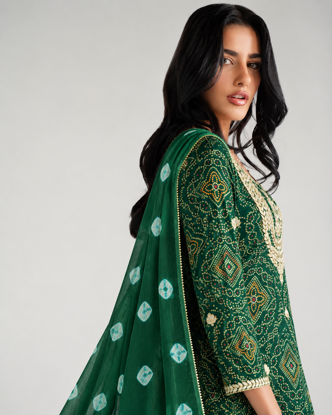 Emerald Green Printed Sharara Suit Set