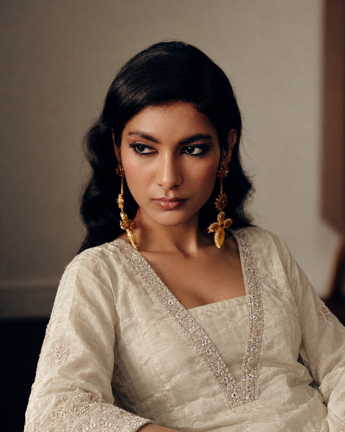 Ivory Luminary Embroidered Chanderi Kurta & Palazzo Set