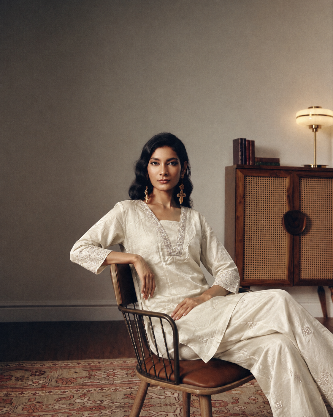 Ivory Luminary Embroidered Chanderi Kurta & Palazzo Set