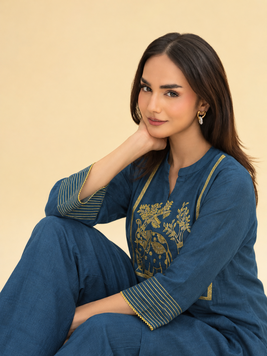 Royal Indigo Elephant Motif Anarkali Suit Set