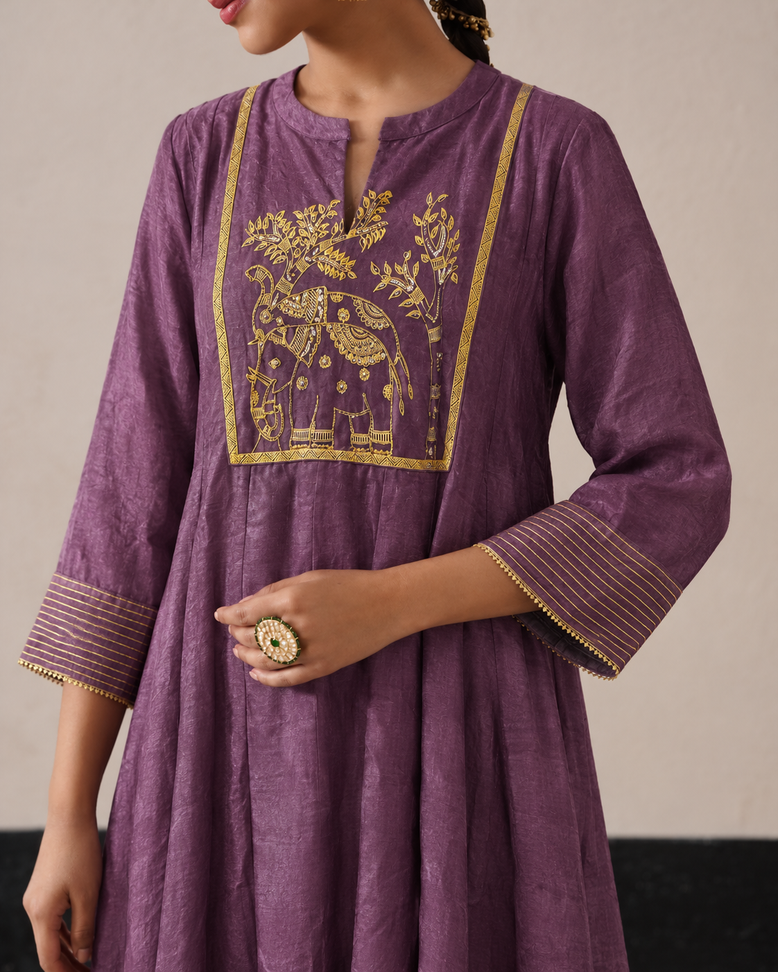Mauve Purple Elephant Motif Kurta Set.