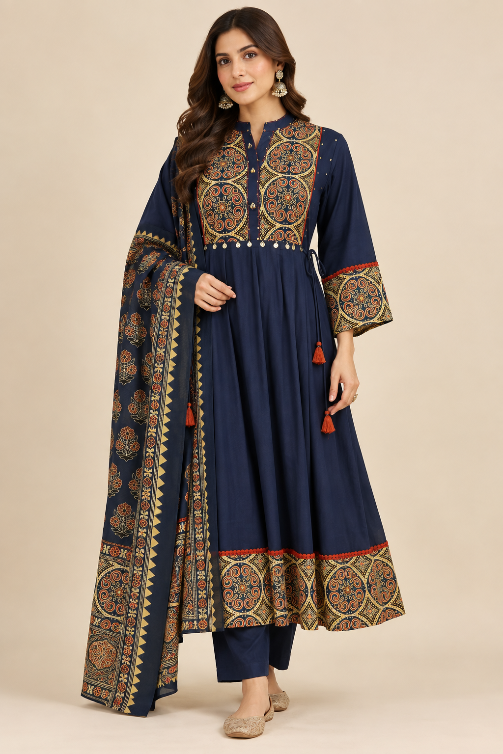 Royal Blue Printed Anarkali Suit Set
