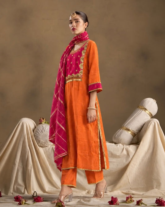 Tangerine Dream Silk Blend Kurta Set