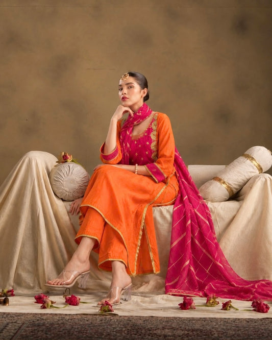 Tangerine Dream Silk Blend Kurta Set