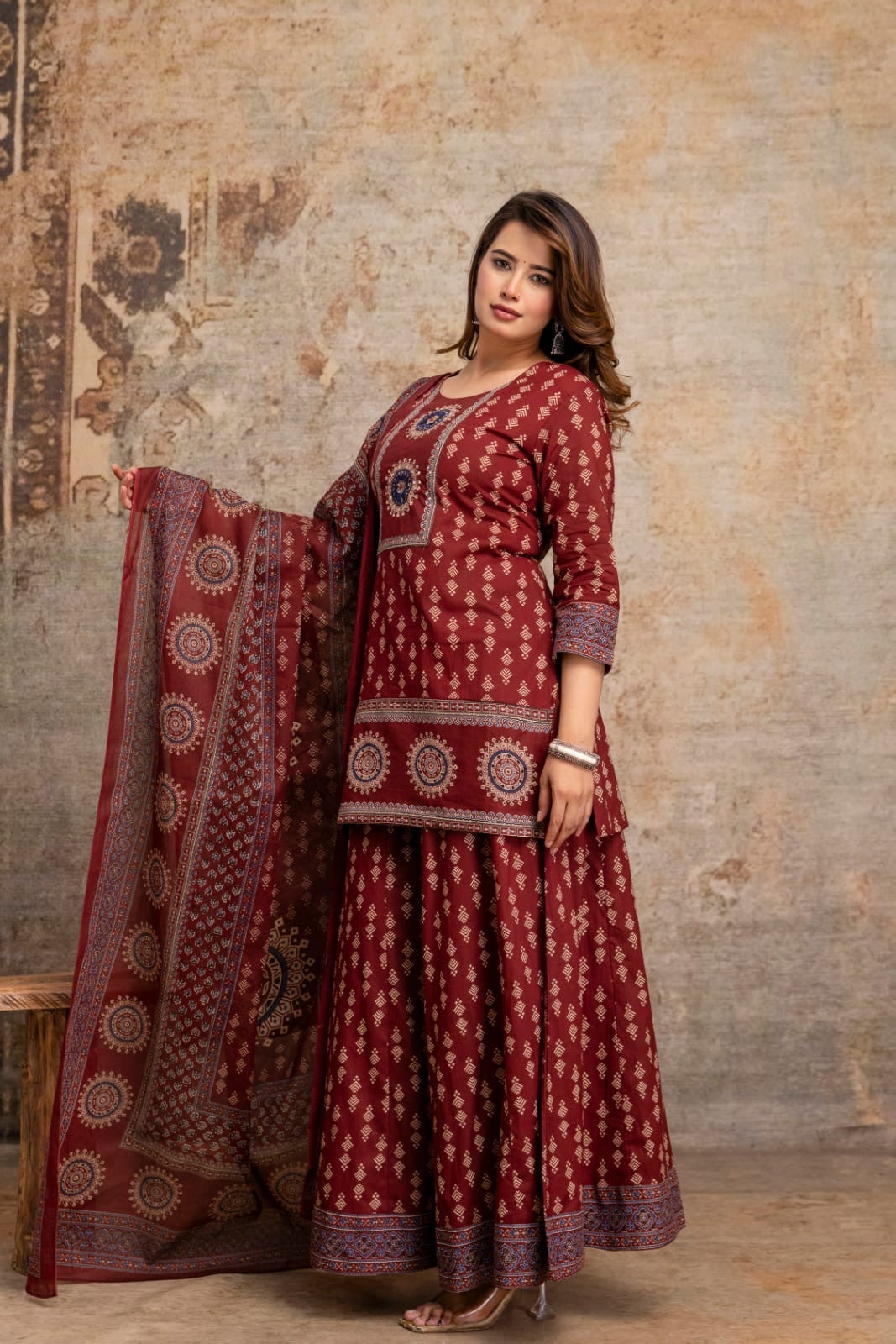 Ethnic Printed Cotton Sharara Suit Set